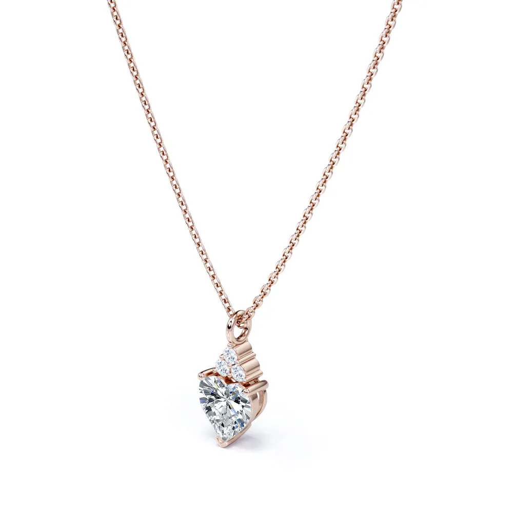 Dainty 1.05 carat Heart Moissanite Rose Gold Pendant on a Silver Chain Spring Piece Ideal Piece