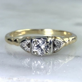 Shiny Gems Art Deco Diamond Engagement Ring in 14K Gold. Unique Engagement Ring. 1920s Proposal Ring
