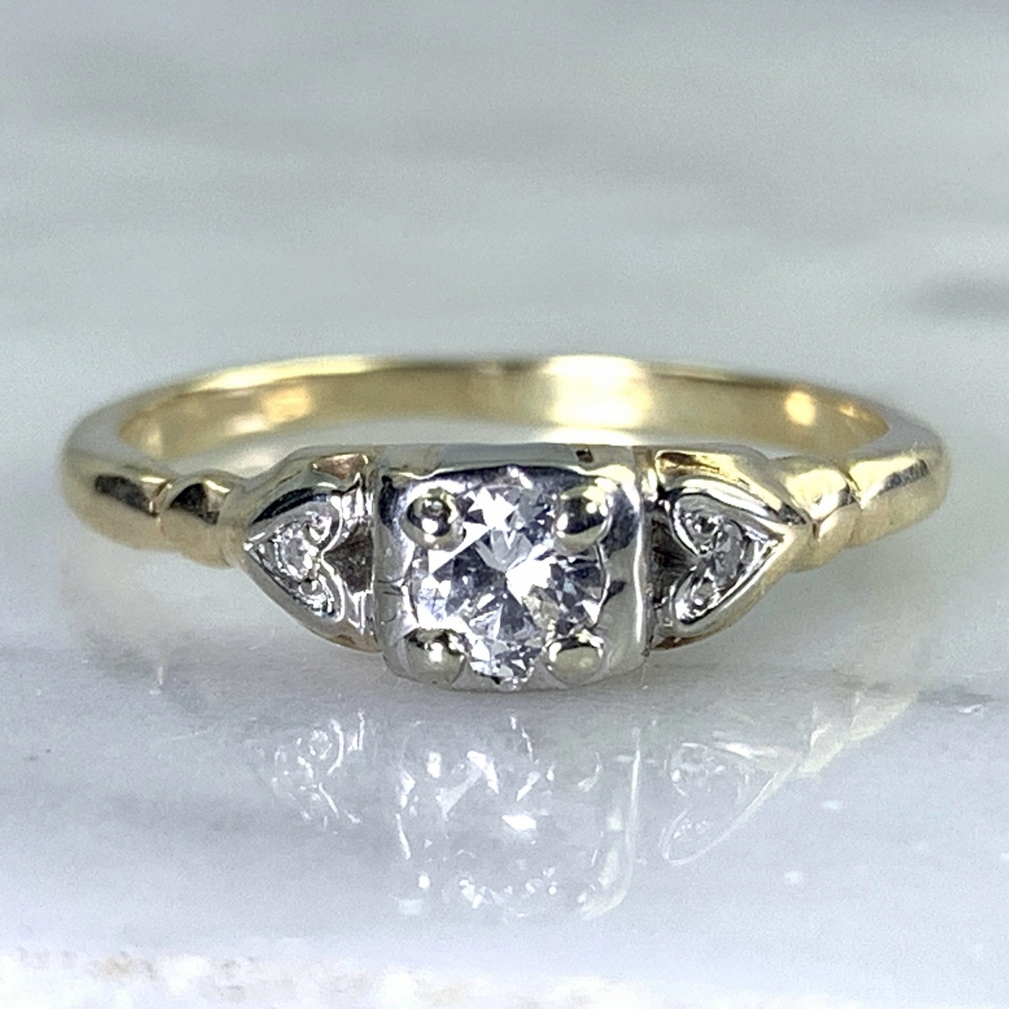 Shiny Gems Art Deco Diamond Engagement Ring in 14K Gold. Unique Engagement Ring. 1920s Proposal Ring