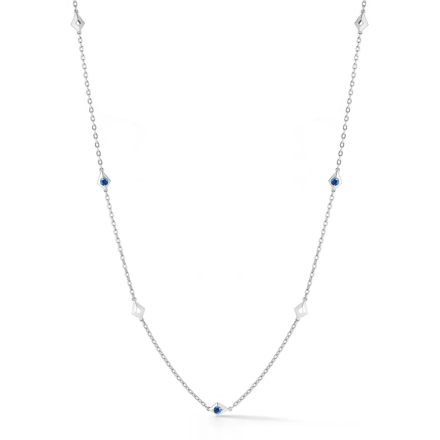 Bremer Jewelry Round Shape Sapphires 18K White Gold Station Necklace (0.45ctw) Effortless Layer Classic Shape