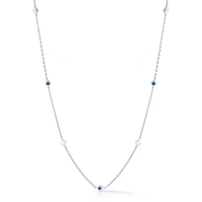 Bremer Jewelry Round Shape Sapphires 18K White Gold Station Necklace (0.45ctw) Effortless Layer Classic Shape