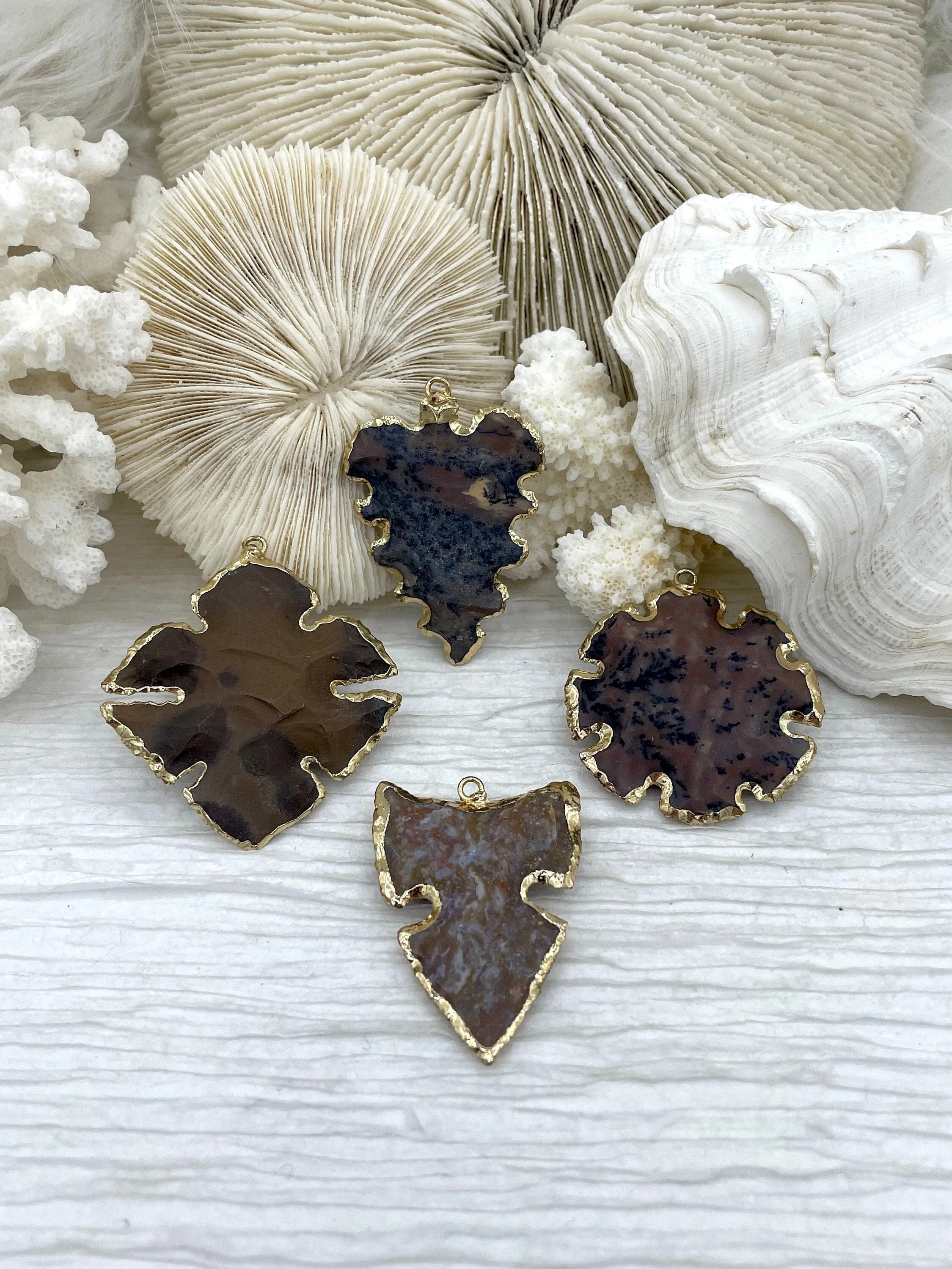 Mixed Color Picture Jasper Pendant, Gold Soldered Stone Pendant, Natural Stone Variety of Sizes and Color, Stone Pendant Fast Ship Superior Item Beautiful Design