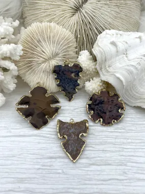 Mixed Color Picture Jasper Pendant, Gold Soldered Stone Pendant, Natural Stone Variety of Sizes and Color, Stone Pendant Fast Ship Superior Item Beautiful Design