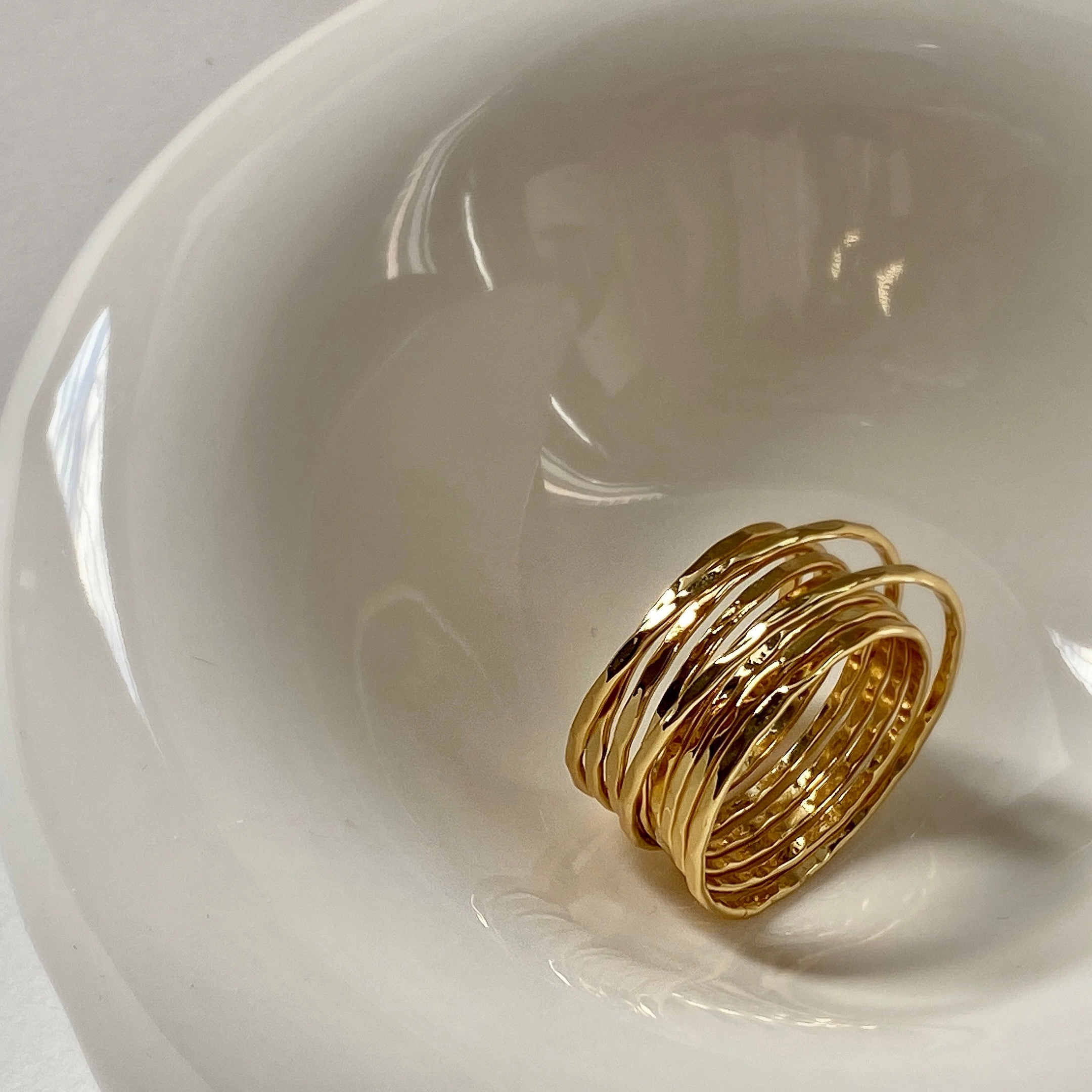 Feminine Edge Subtle Vibe Romola Wired Hammered Ring 18K Gold