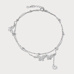 Classic Craftwork Chic Feature Sterling Silver Multi Layer Butterfly Anklet