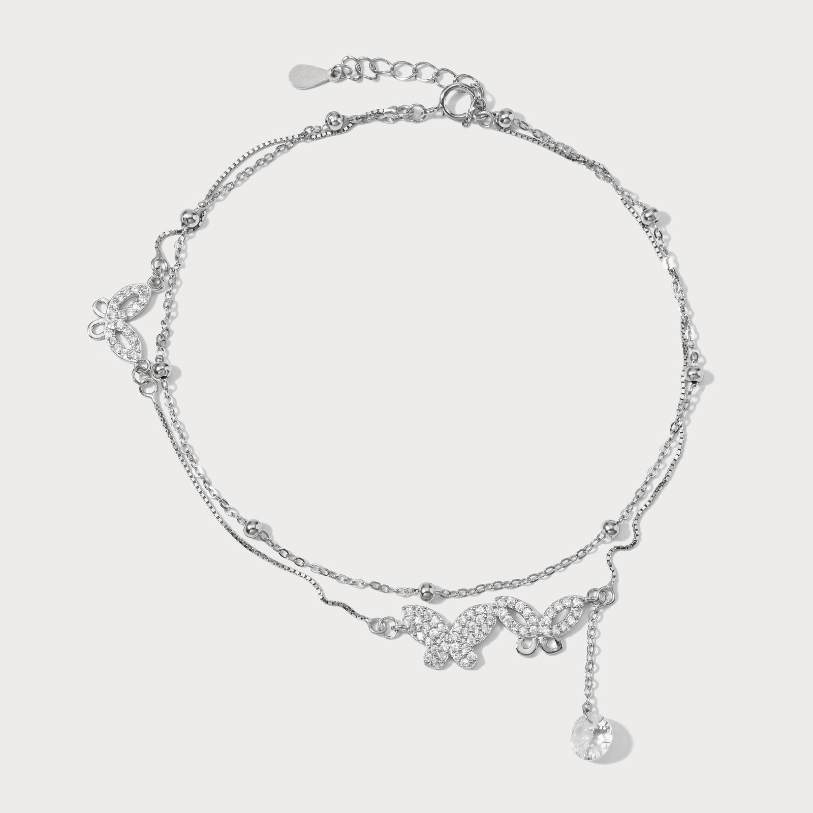 Classic Craftwork Chic Feature Sterling Silver Multi Layer Butterfly Anklet