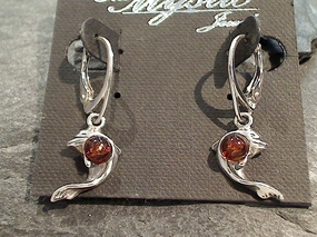 Vibrant Decoration Comfortable Creation Amber, Sterling Silver Dolphin Earrings