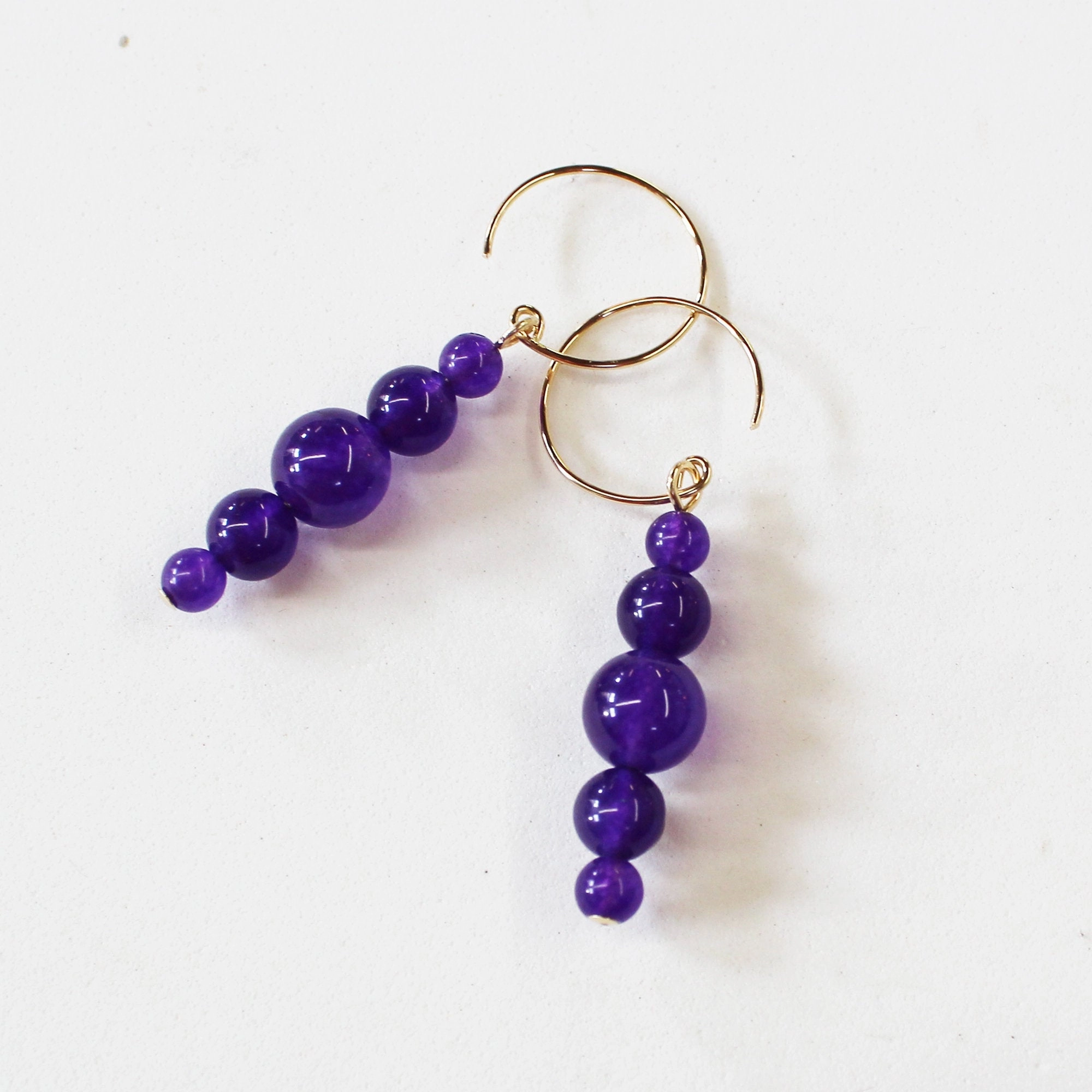 Amethyst Beads Graduated Dangle Earrings - February Birthstone Classic Adornment