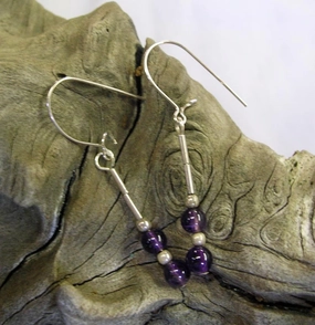 Chic piece Stylish Finish Amethyst Beads Sterling Heishi Dangle Earrings - February Birthstone