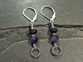 Amethyst, Blue Goldstone, Sterling Silver Earrings Unique Accessory Elegant accessory