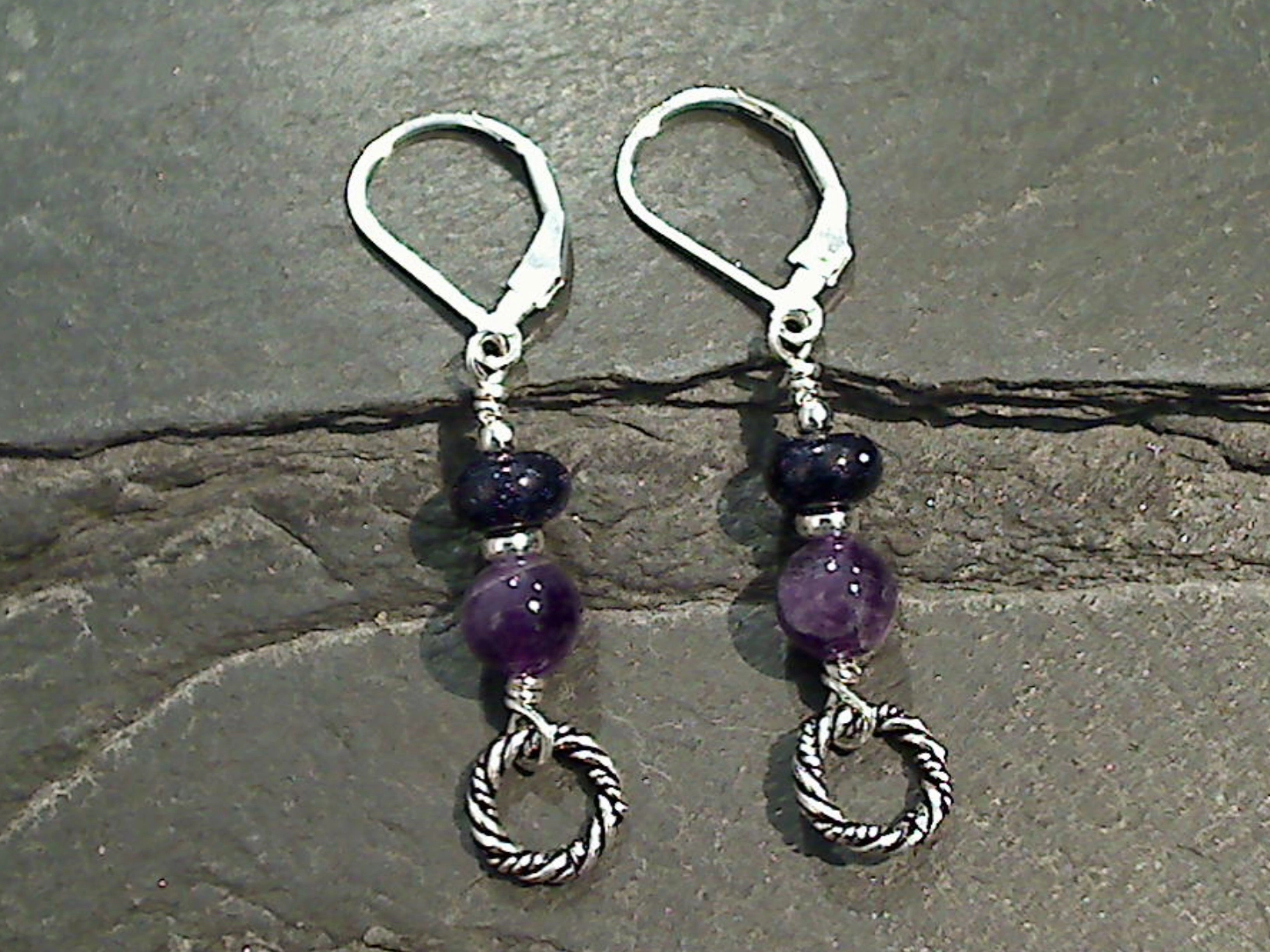 Amethyst, Blue Goldstone, Sterling Silver Earrings Unique Accessory Elegant accessory