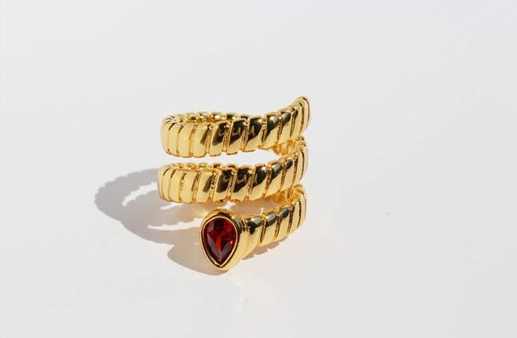 Polished Stones Ancient Snake Wrap Ring Gold with Gemstone