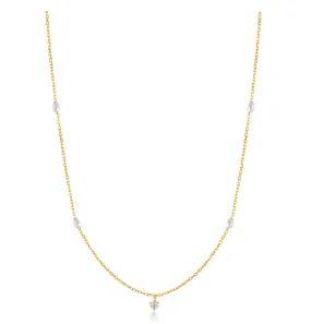 All Style Ania Haie 14K Yellow Gold White Sapphire and Cultured Pearl 18 inch Station Necklace