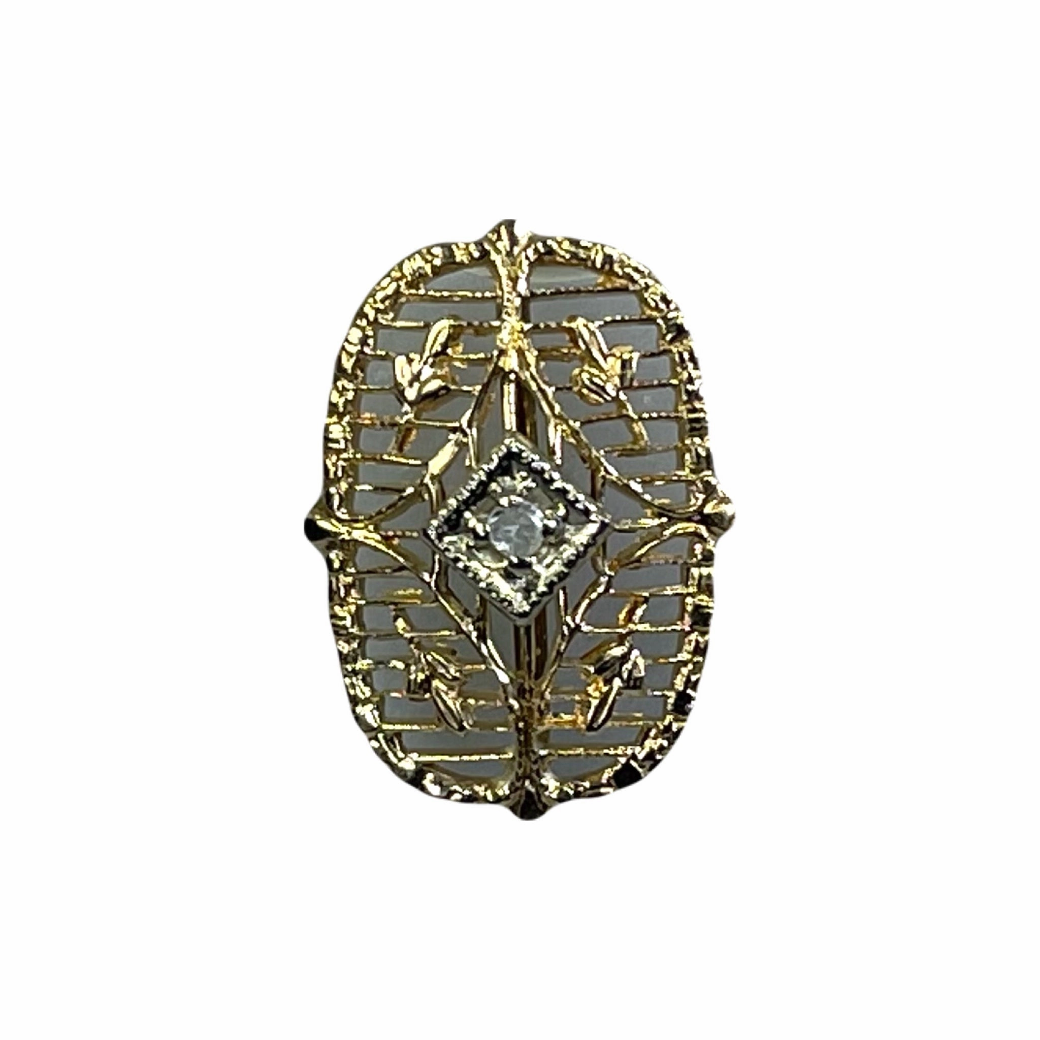 Antique Diamond Pendant in 14K Yellow Gold Filigree Setting Upcycled from a Hat Pin. Modern Glam Artistic Mood