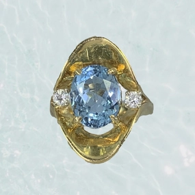 Luxury Sparkle Distinctive Jewelry Pieces Aquamarine Diamond Statement Ring in a 14k Yellow Gold Modernist Setting. March Birthstone.