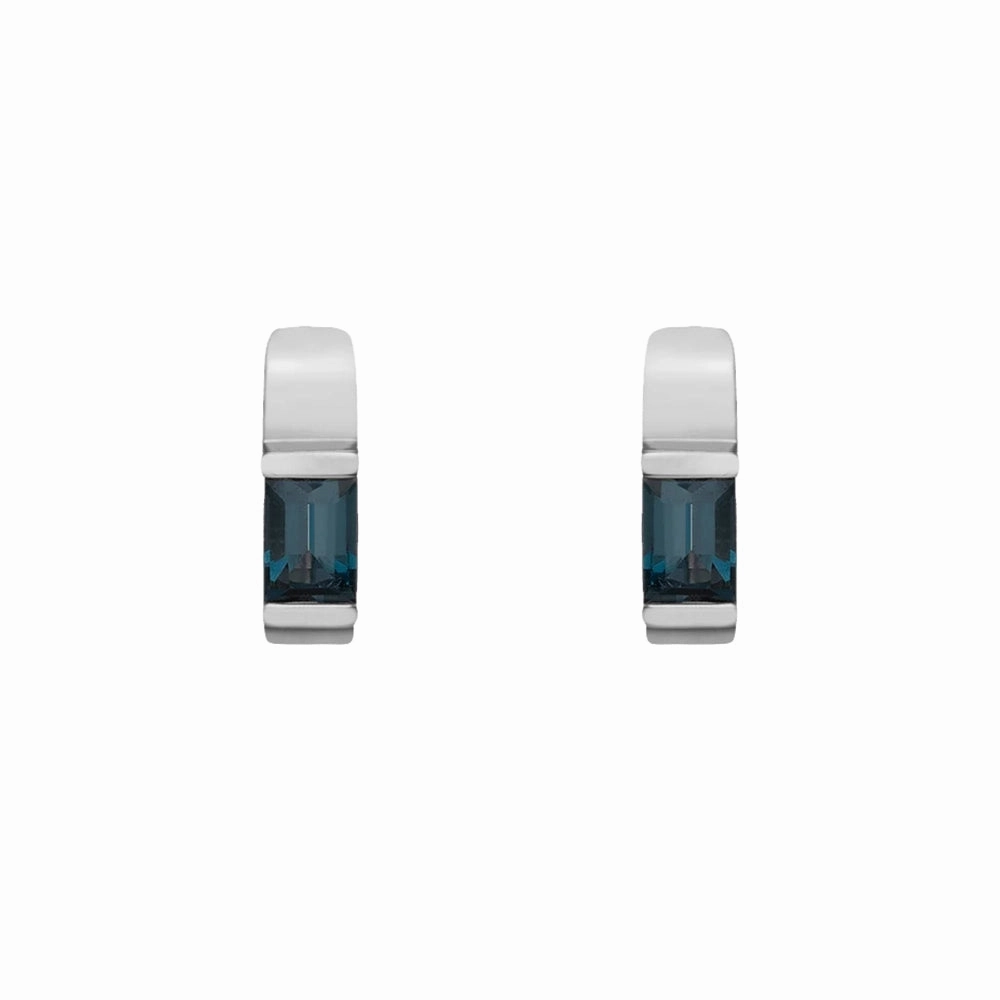 Rectangular London Blue Topaz Hoops with Beveled Edge Gallery Setting Delicate Highlight Evening Detail