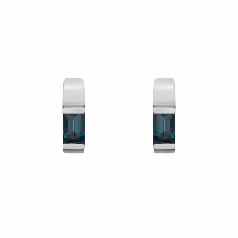 Rectangular London Blue Topaz Hoops with Beveled Edge Gallery Setting Elite Finish Elegant Touch Pieces
