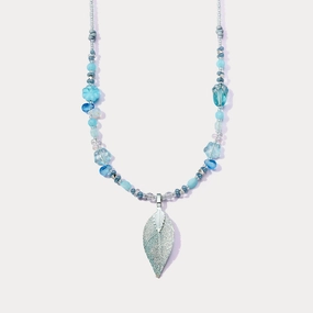 Glam Look Blue Leaf Bead Necklace