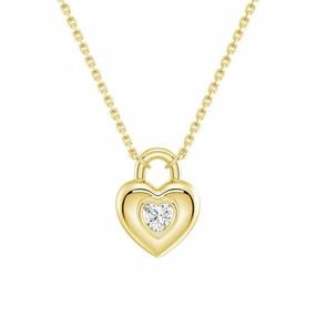 Chic Accessory Layering Choice Love Lock Heart Solitaire Moissanite Pendant Necklace