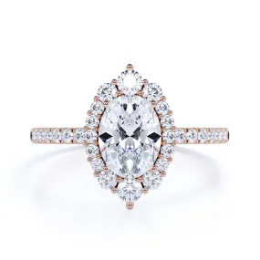 Modern Fit Pave 1.50 Carat Oval Moissanite Halo Engagement Ring