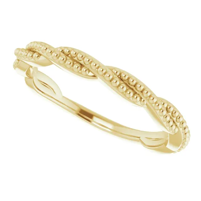 14K Yellow Stackable Twisted Beaded Ring Creative Gift
