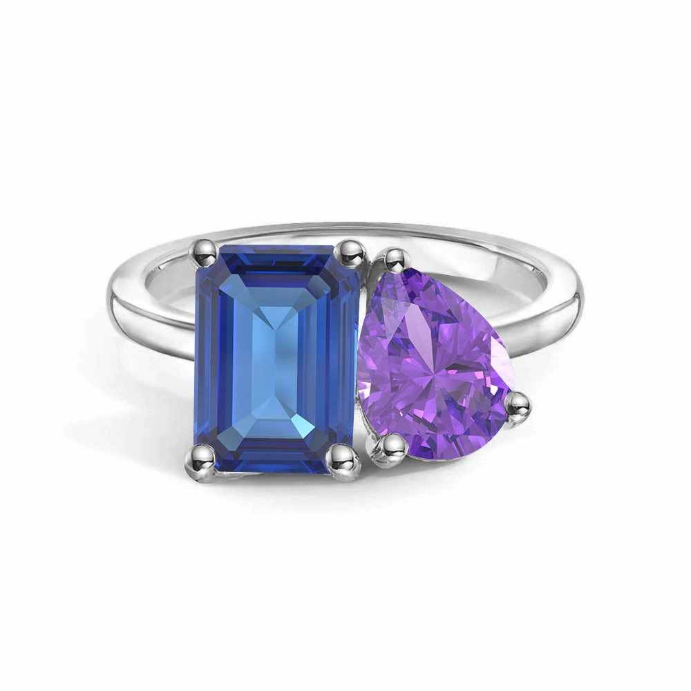 Statement Feature Classic Pairing Toi et Moi Personalized Sapphire Birthstone Anniversary Ring