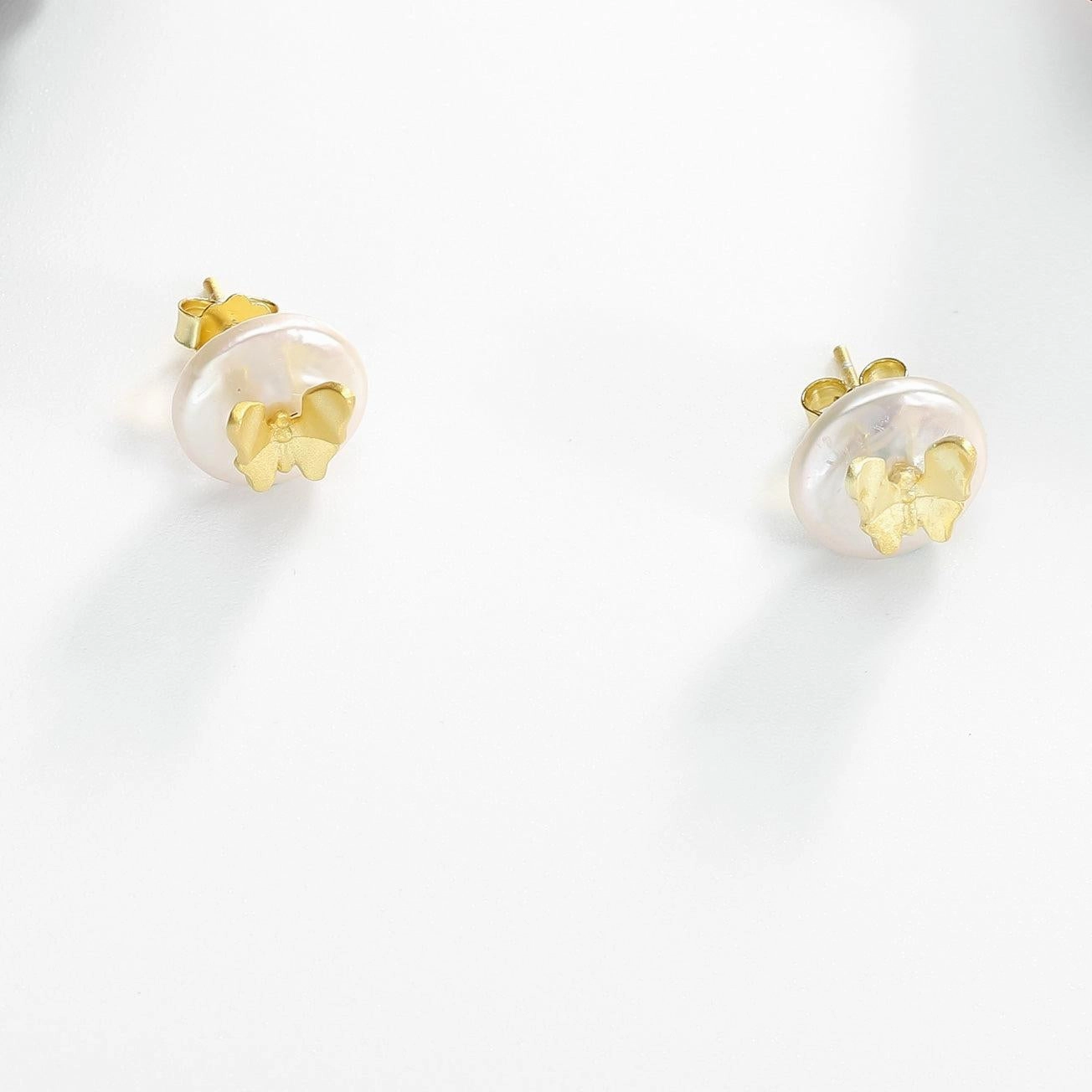 Graceful Adornment Unique Adornment Butterfly Pearl Stud Earrings