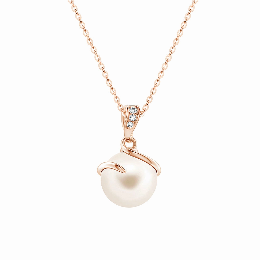Glam Pairing Distinctive Sparkle 8mm Freshwater Cultured Pearl Spiral Pendant with Moissanite Accent