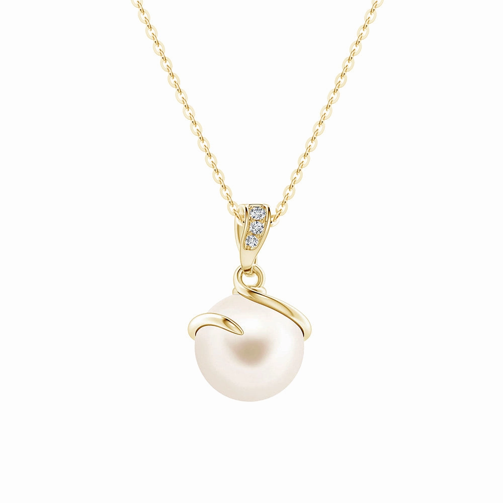 Daily Detail Elegant Features 8mm Freshwater Cultured Pearl Spiral Pendant with Moissanite Accent