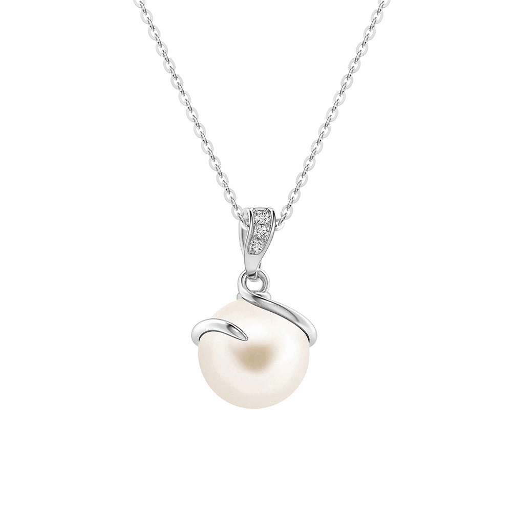 8mm Freshwater Cultured Pearl Spiral Pendant with Moissanite Accent Cozy Accent