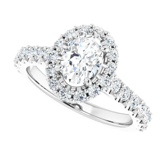 Luxe Finish 14K White 7x5 mm Oval Forever One Moissanite & 3/4 CTW Diamond Engagement Ring