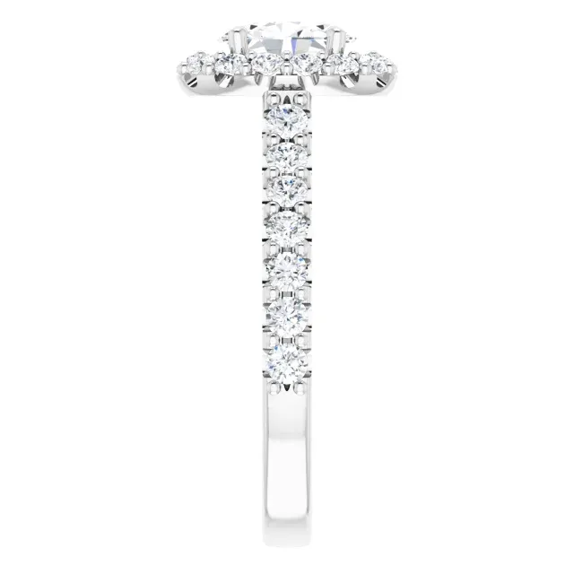 Budget Art 14K White 7x5 mm Oval Forever One Moissanite & 3/4 CTW Diamond Engagement Ring