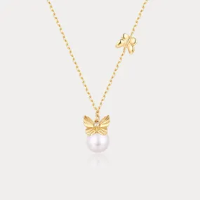 Dream Catching Butterfly Pearl Necklace Layered Touch Refined Mood