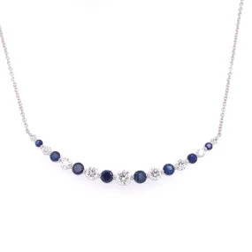 Layered Mood Polished Shine Bremer Jewelry 18K White Gold  Round Diamonds and Sapphires Necklace (2.22ctw)