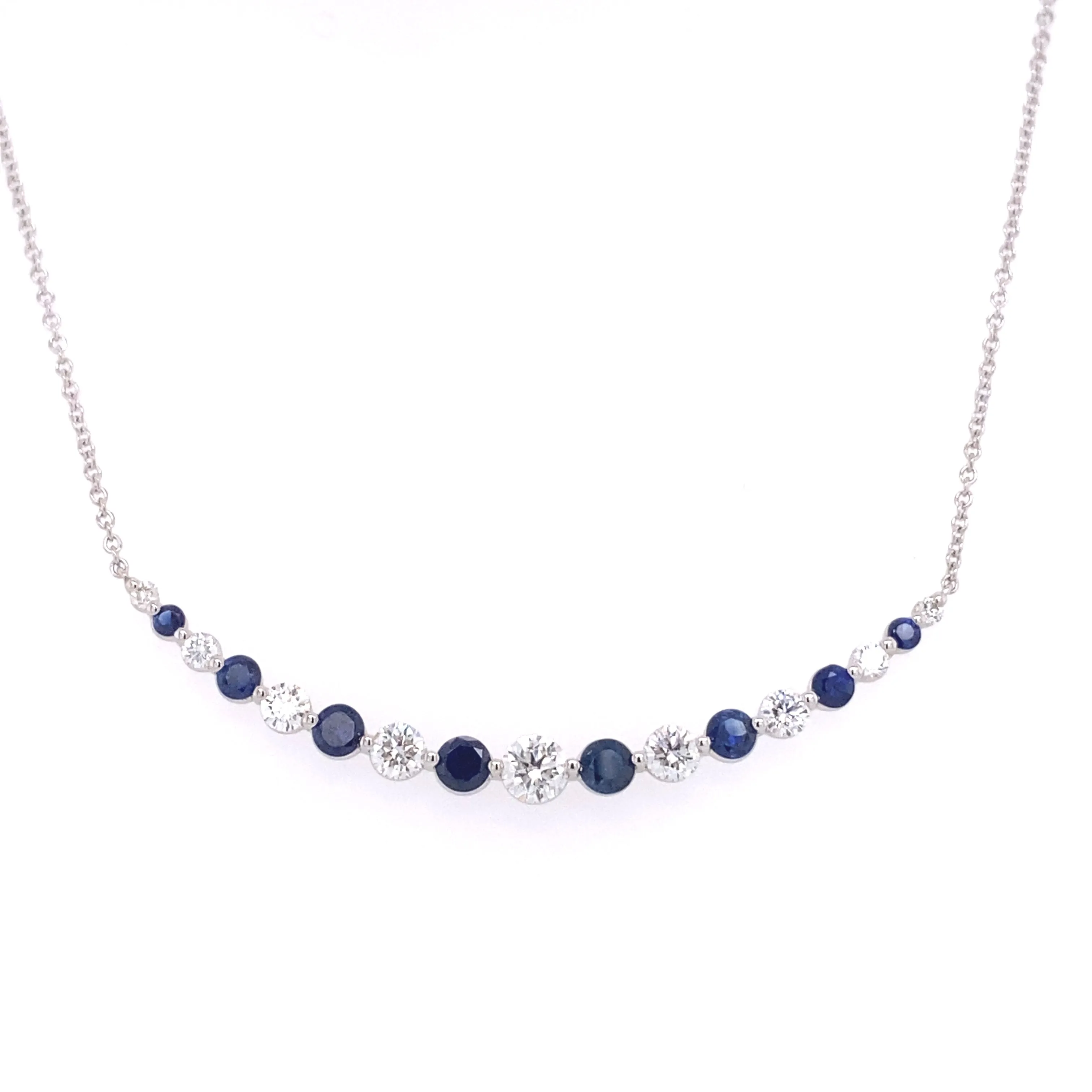 Layered Mood Polished Shine Bremer Jewelry 18K White Gold  Round Diamonds and Sapphires Necklace (2.22ctw)
