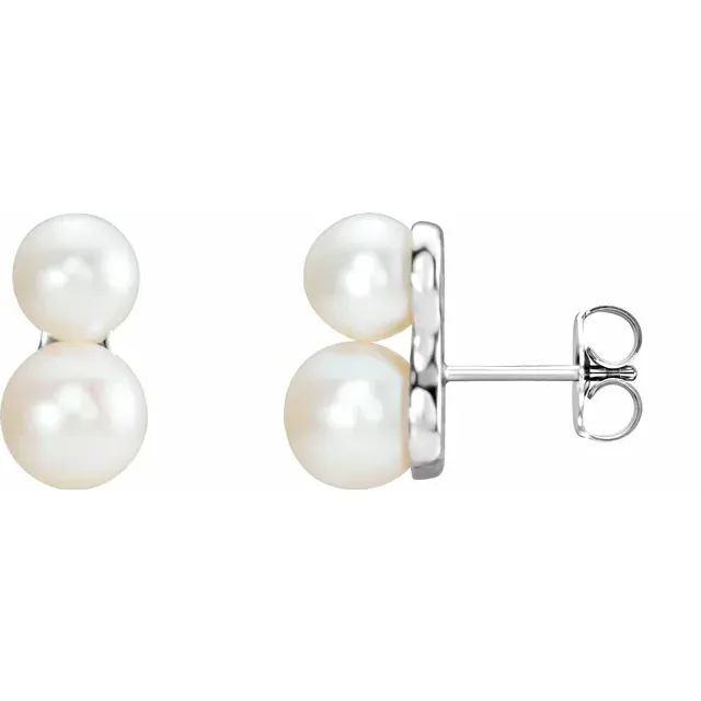 Smooth Detail 14K White Freshwater Cultured Pearl Ear Climbers