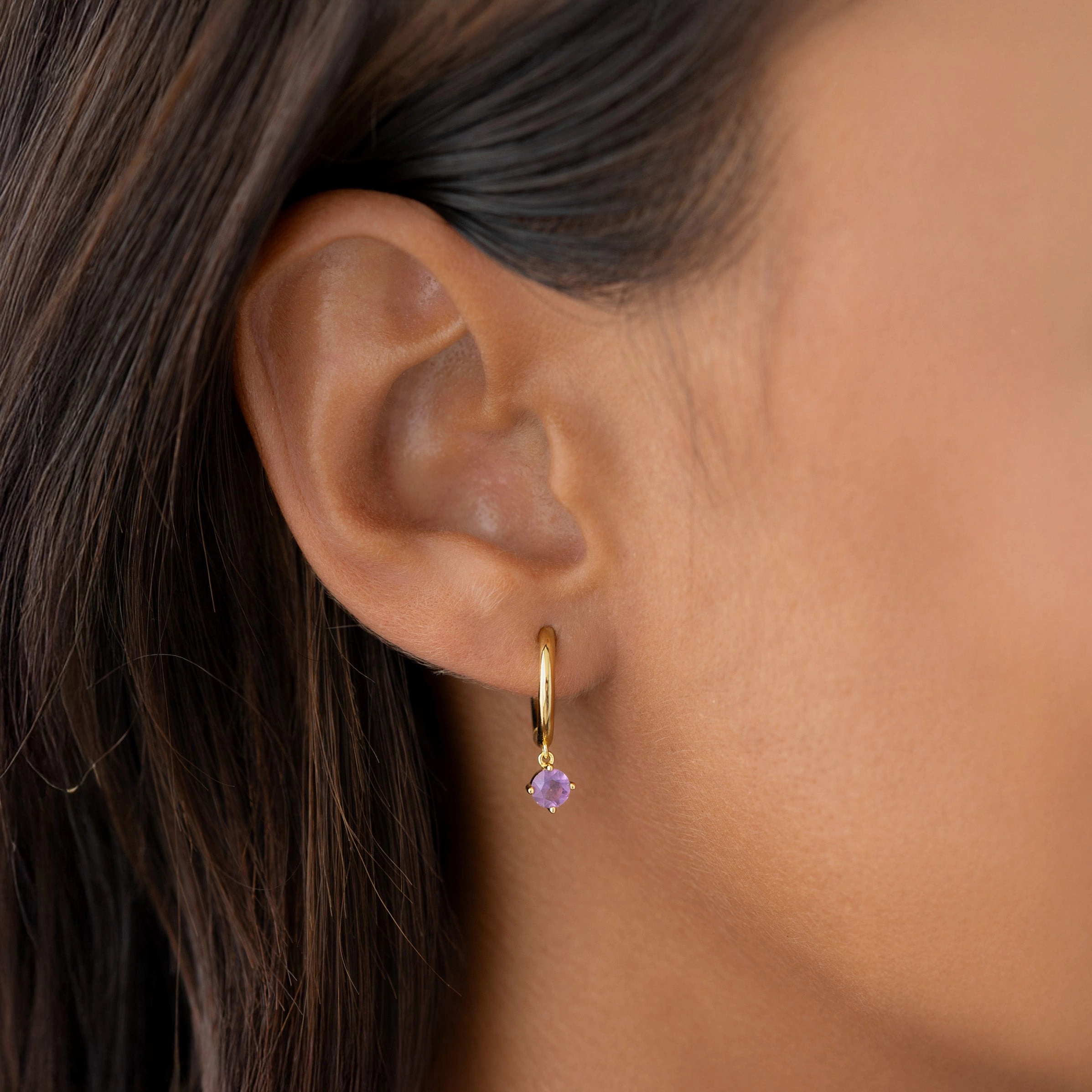 Artisan Flair February Birthstone Drop Huggie Earrings - Amethyst