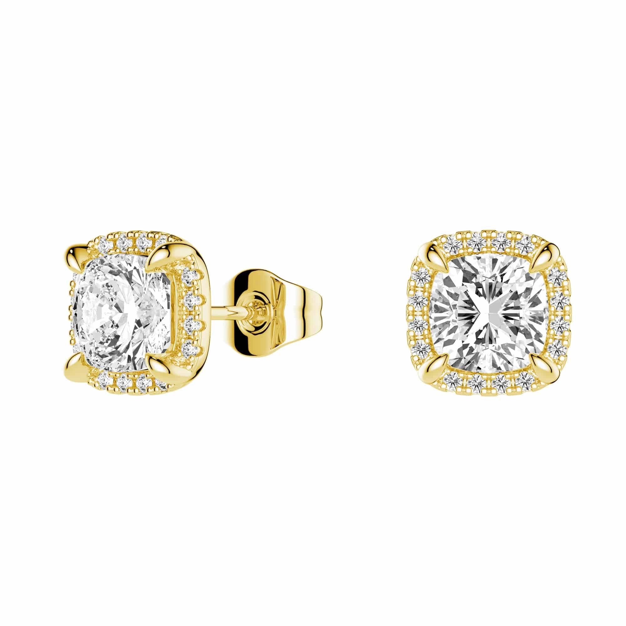 Cushion Cut Moissanite Shadow Halo Stud Earrings Polished Form City Spark