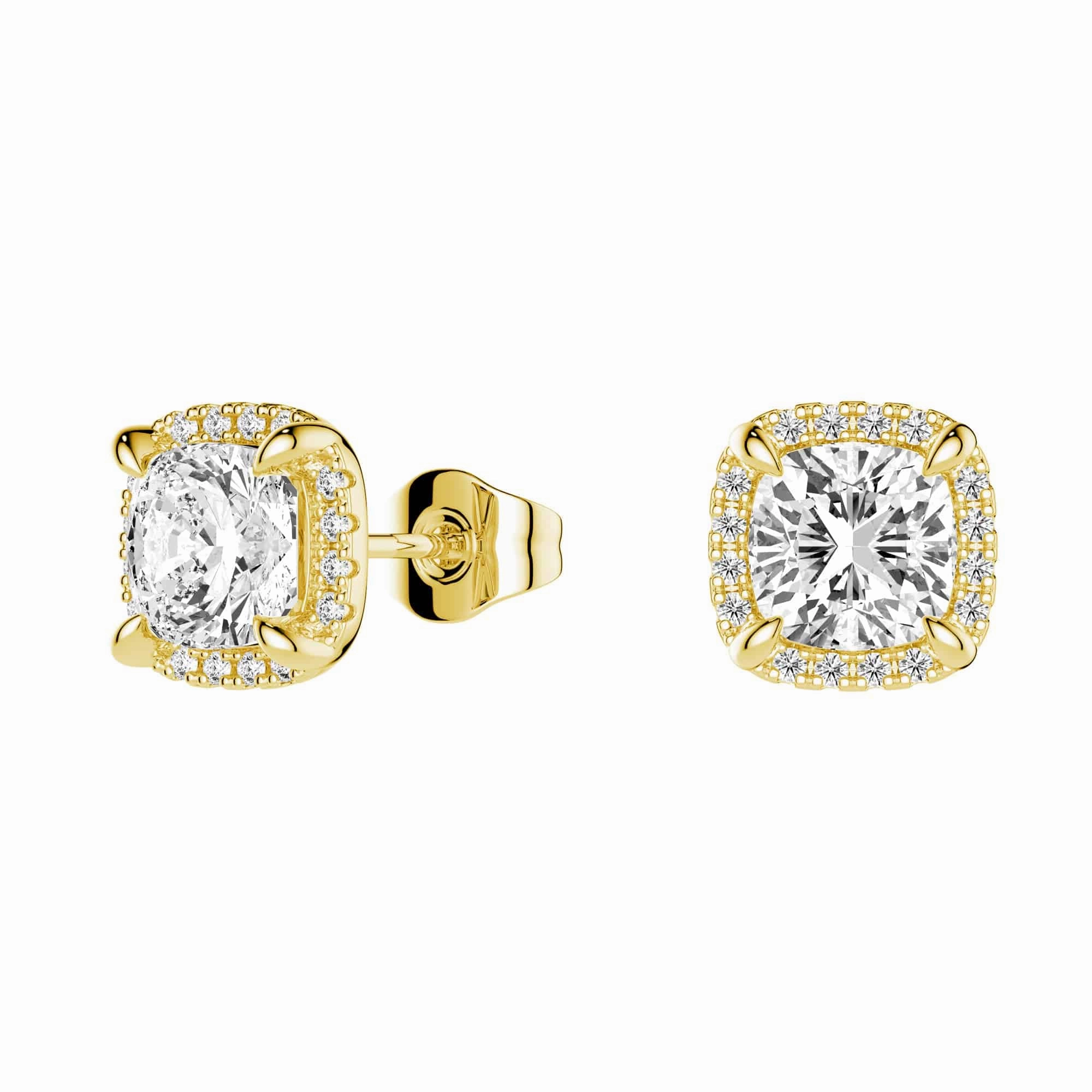 Cushion Cut Moissanite Shadow Halo Stud Earrings Elegant Details Timeless Duo