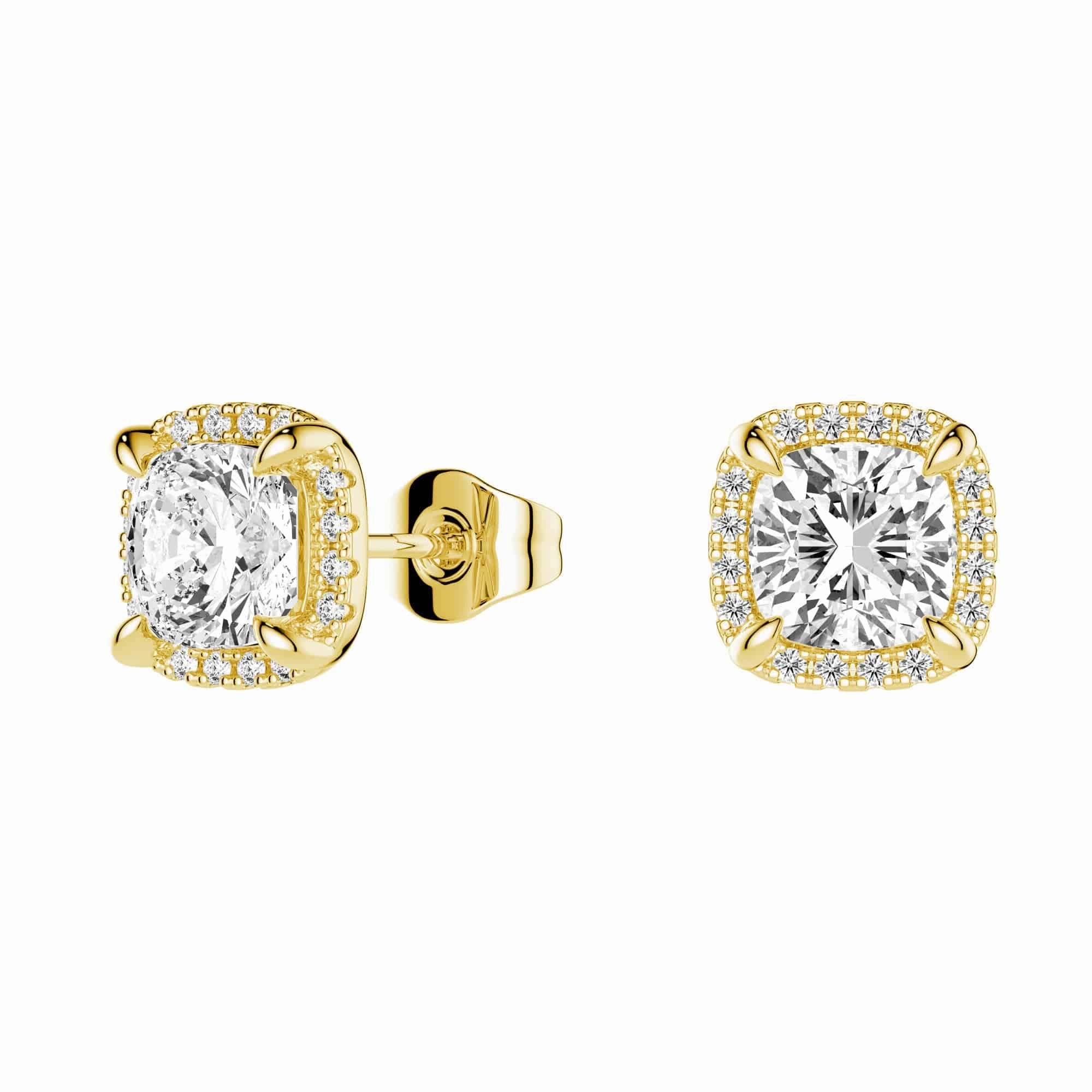 Distinct Style Crisp Detail Cushion Cut Moissanite Shadow Halo Stud Earrings
