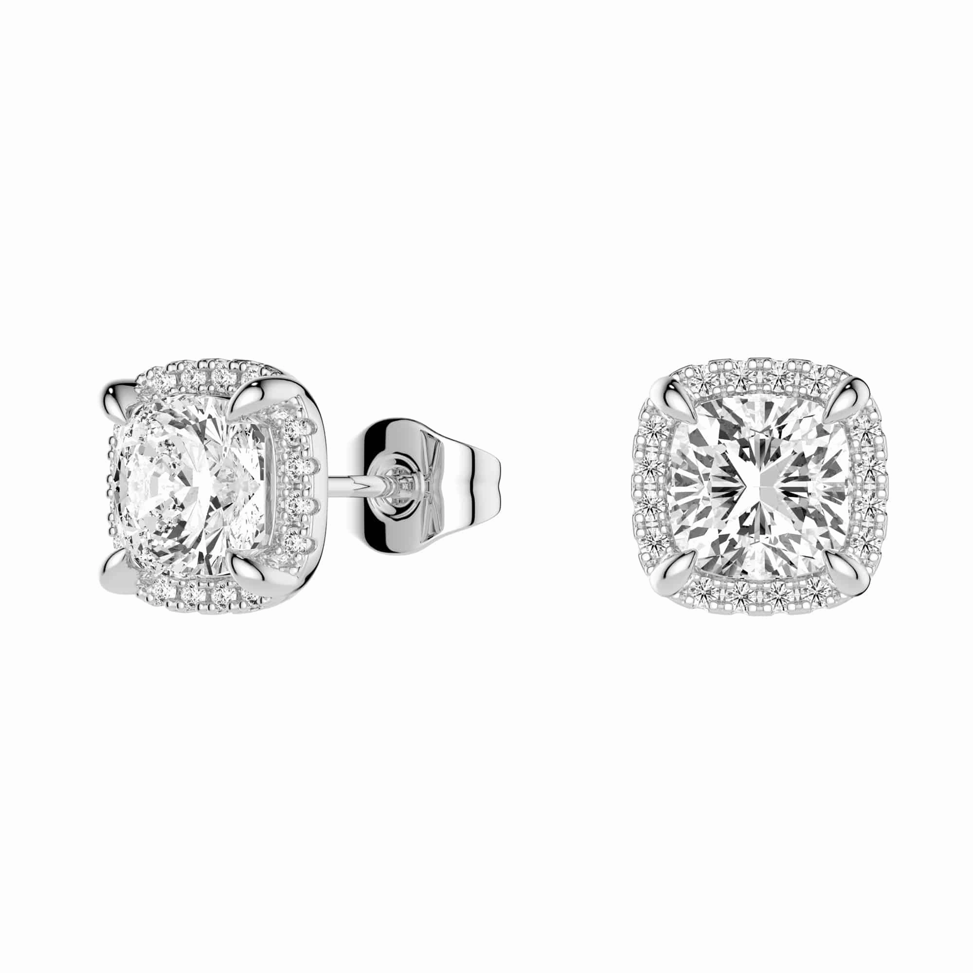 Cushion Cut Moissanite Shadow Halo Stud Earrings Close Up Trendy Accessory
