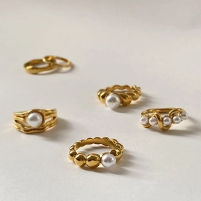 Handcrafted Form Assorted Pearl Twisted Rings Beaded Rings