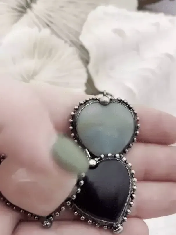 Office Detail Heart Shaped Pendants w/Textured Burnished Silver Soldered Bezel w/CZ. 5 Styles,Natural stones,Variety of sizes&stones, all unique.Fast Ship