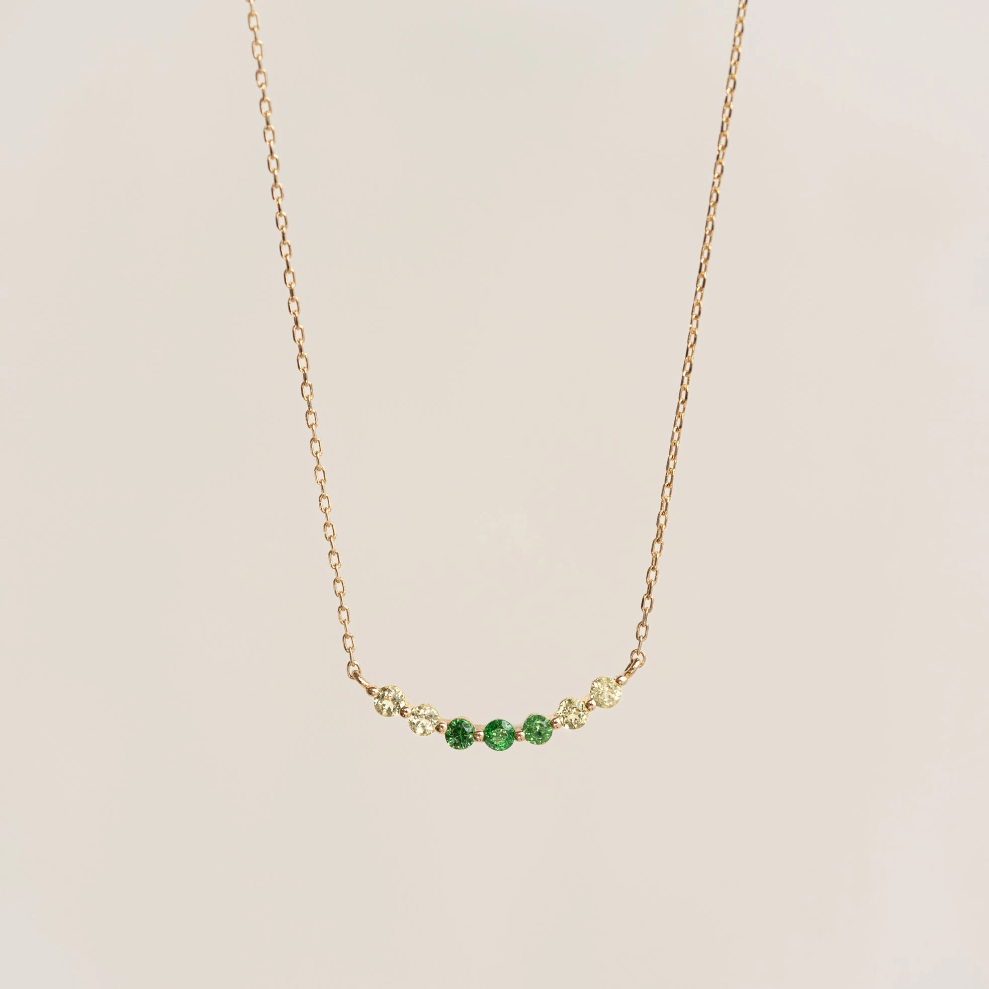 August Birthstone Necklace 14k Gold - Ombre Tsavorite bright light