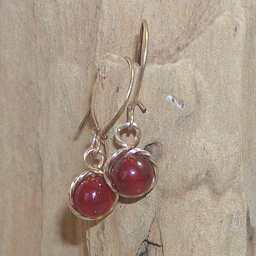 Avant-Garde Decoration 6mm Orange-Red Carnelian Beads Wirewrapped Drop Earrings