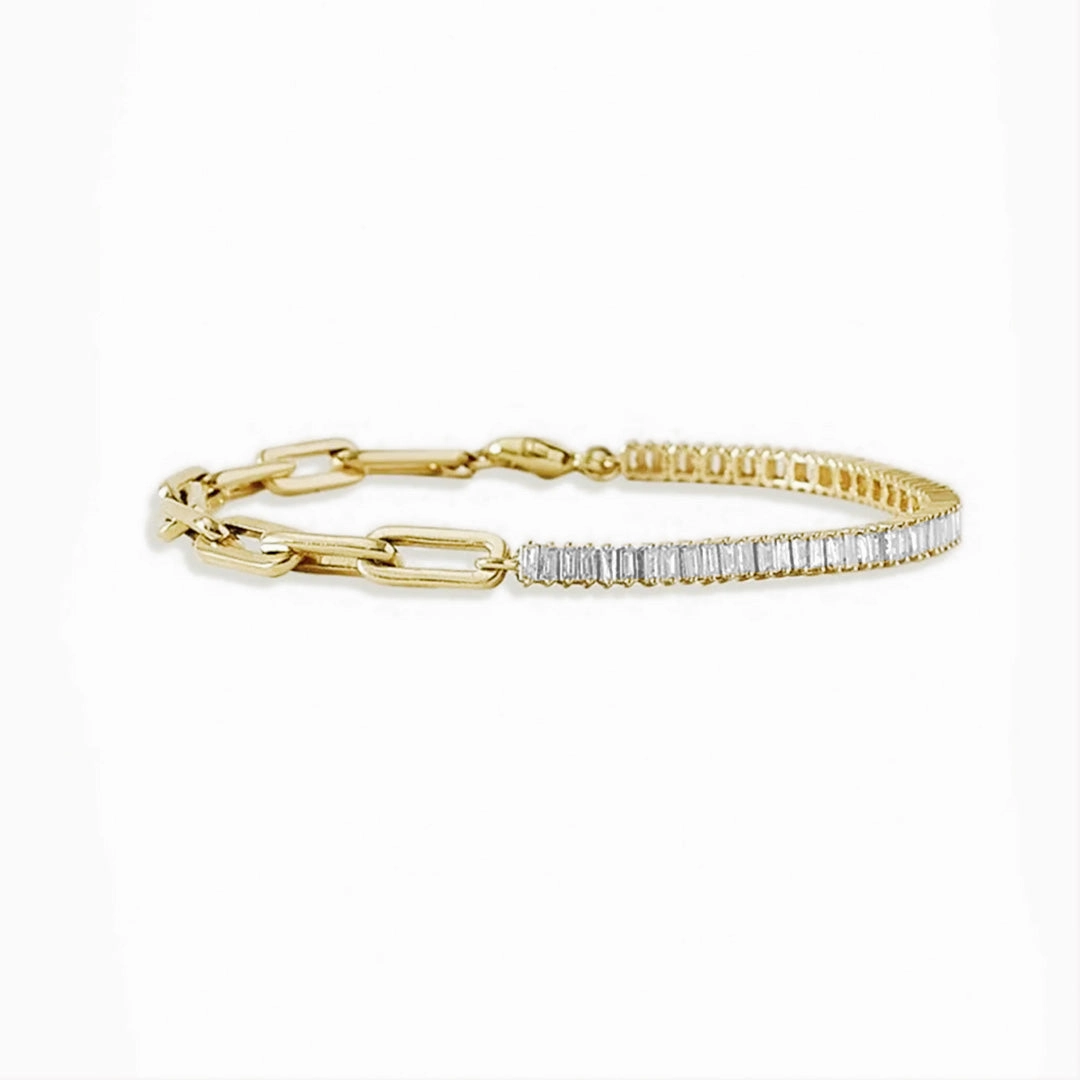 Essential Accessory Baguette Cut Moissanite and Paperclip Chain Bracelet