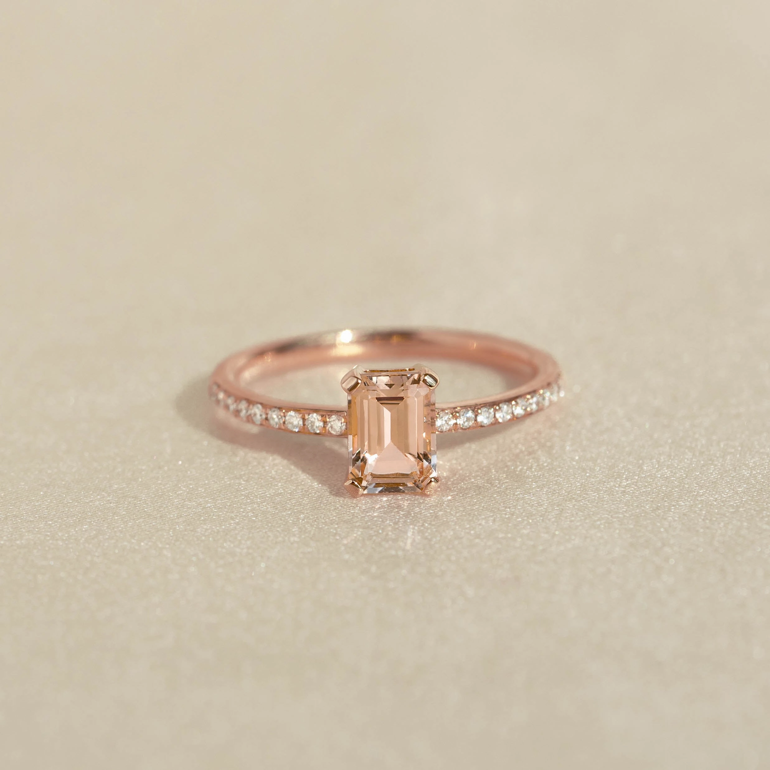 Layered Fit Glow Accent Baguette Morganite and Diamond Ring Rose Gold - Safiya