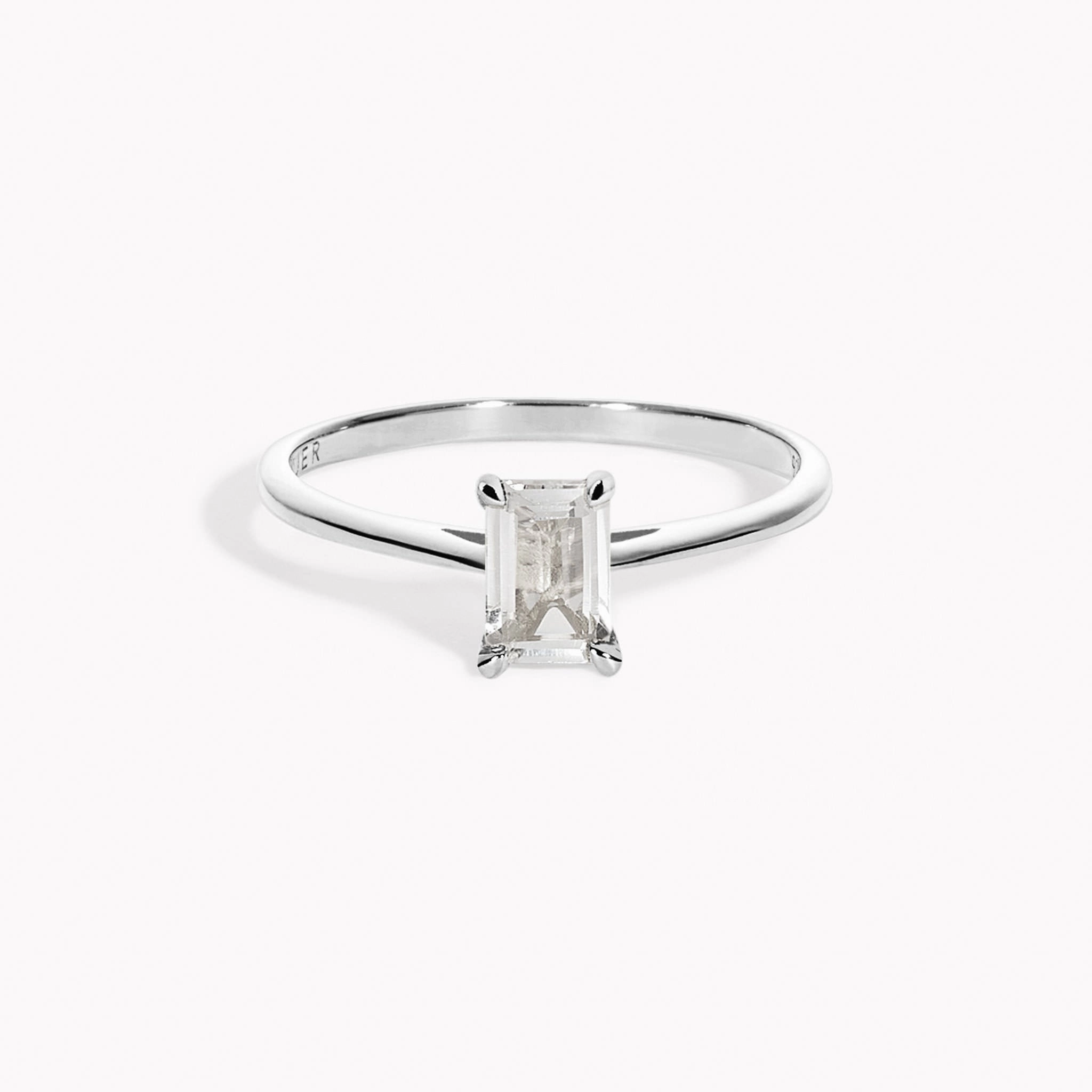 Baguette Ring White Topaz Silver - Charlotte Vibrant Finish Casual Wear