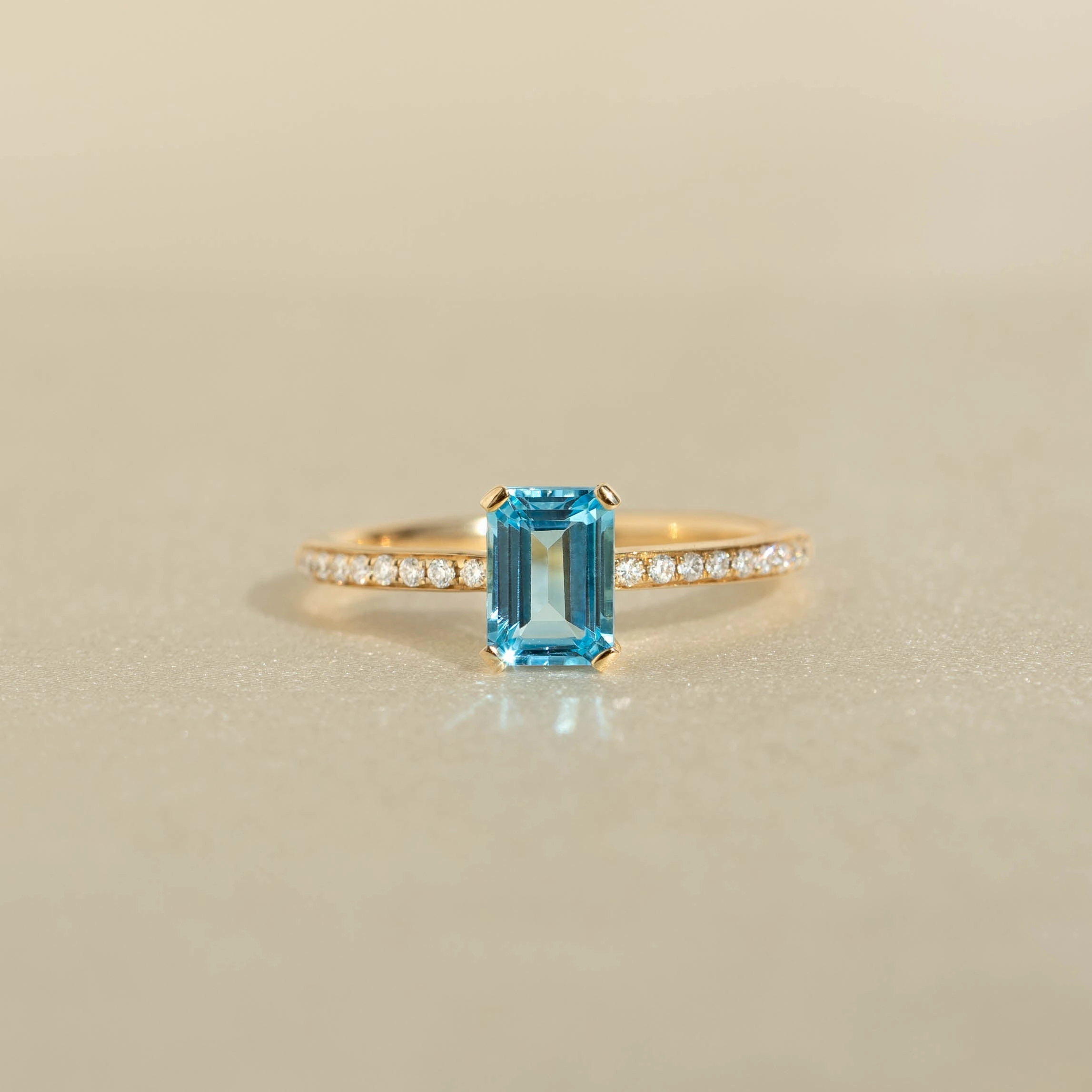 Dazzling Look Understated Fit Baguette Swiss Blue Topaz and Diamond Ring 14k Gold - Safiya