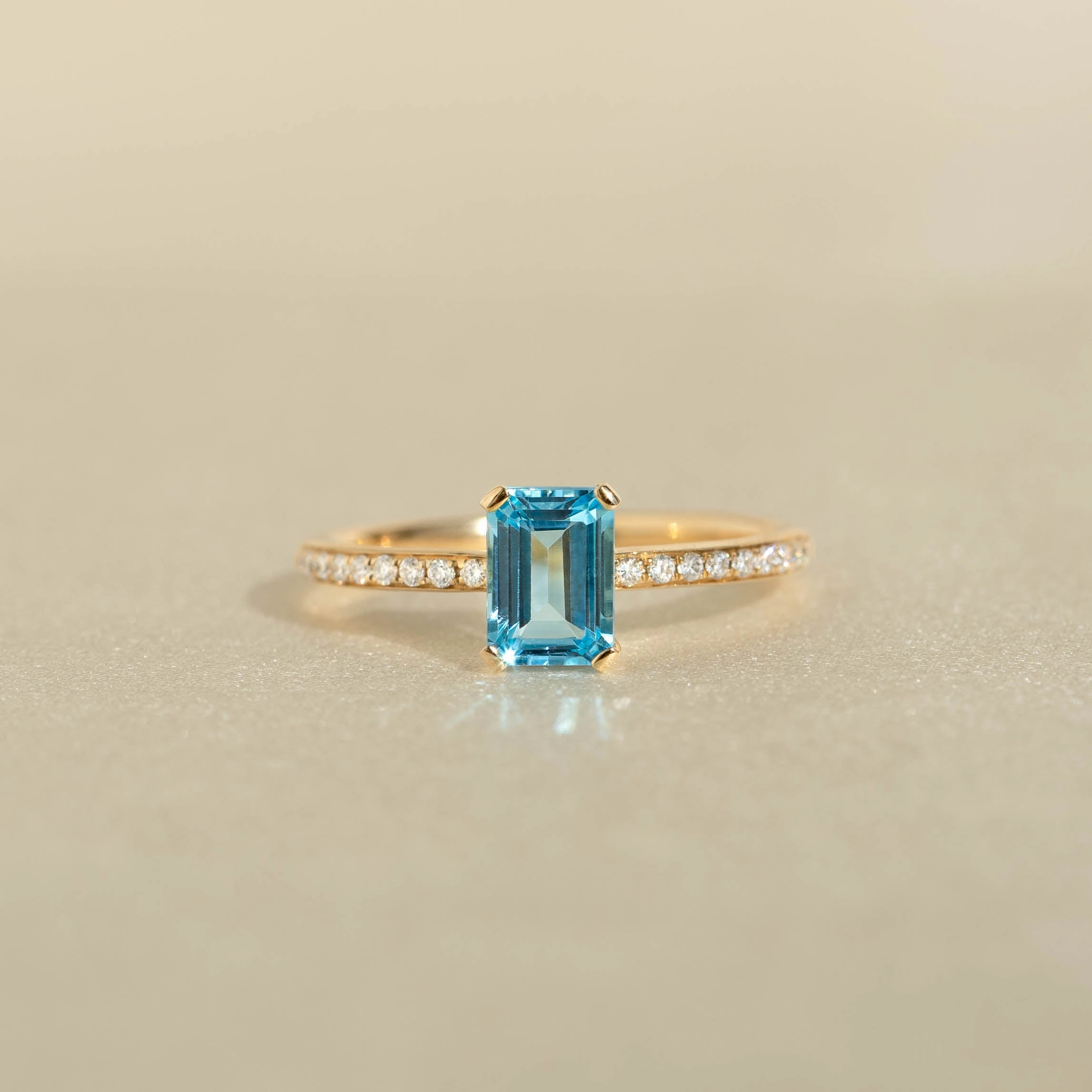 Dazzle Factor Baguette Swiss Blue Topaz and Diamond Ring 14k Gold - Safiya